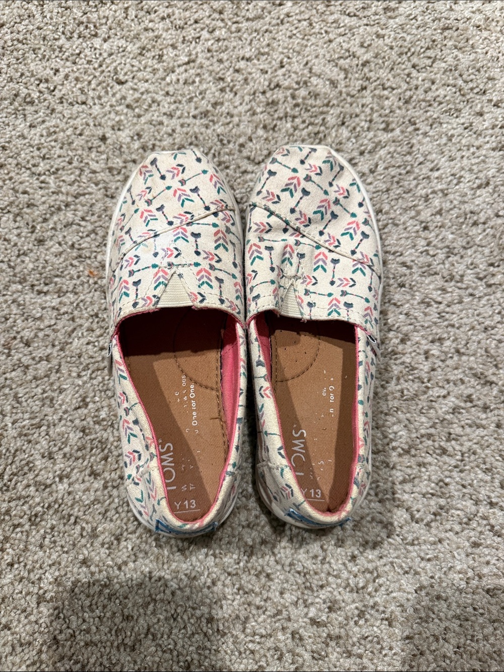 Toms Kids Slip-On Sneakers - Cream with Pink & Teal Pattern